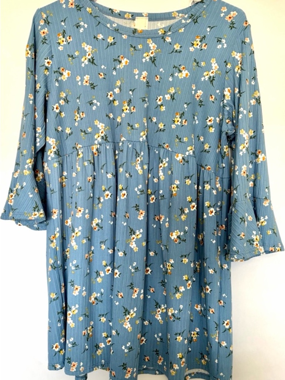 Blue Floral Babydoll blouse Bell Sleeve Boho Cottagecore NWOT